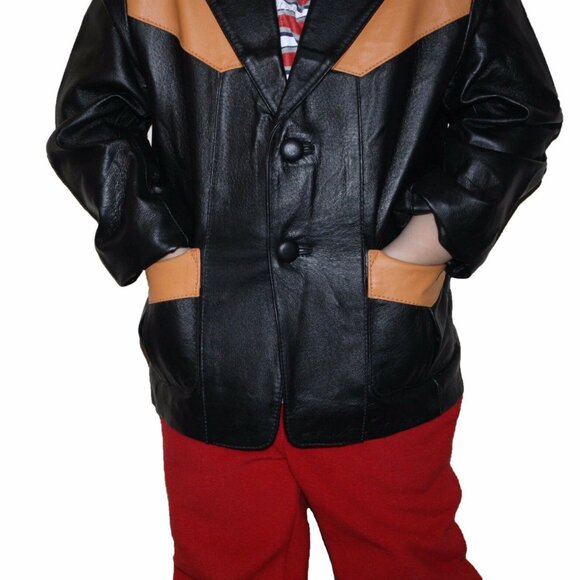 Kids Genuine Leather Western Jacket – Handcrafted Two-Tone Design - Picture 2 of 3